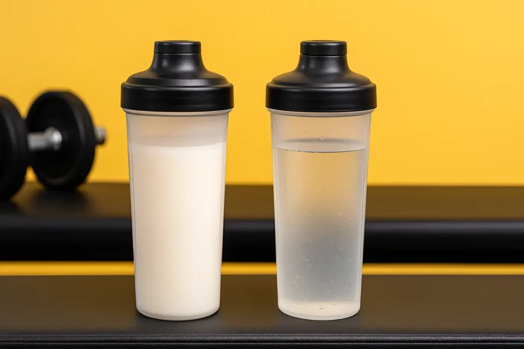 comparison of mass gainer mixed with milk and water in gym