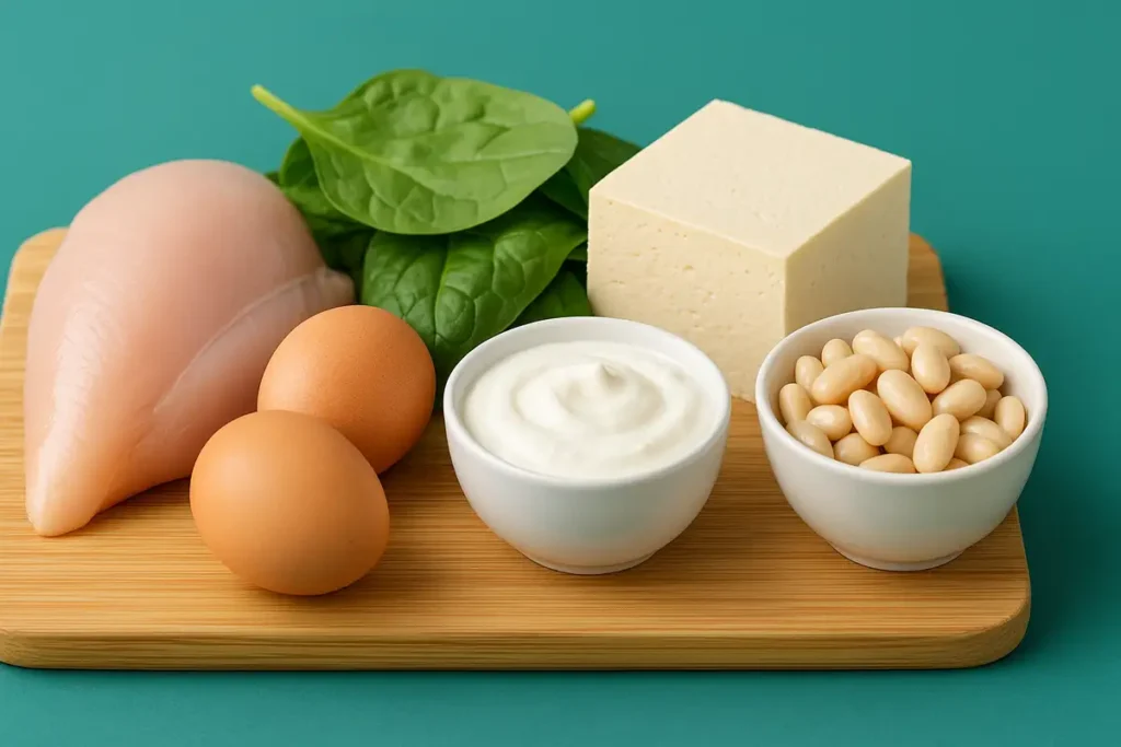 foods rich in glutamine including chicken eggs tofu spinach and yogurt