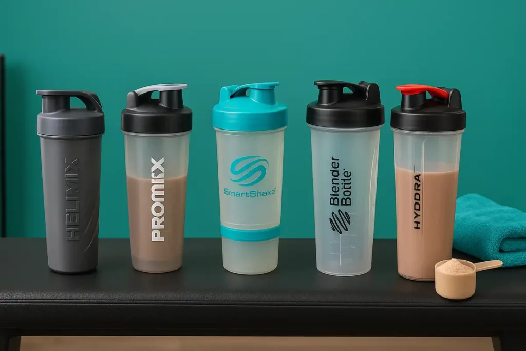 lineup of popular shaker bottles for mixing mass gainer