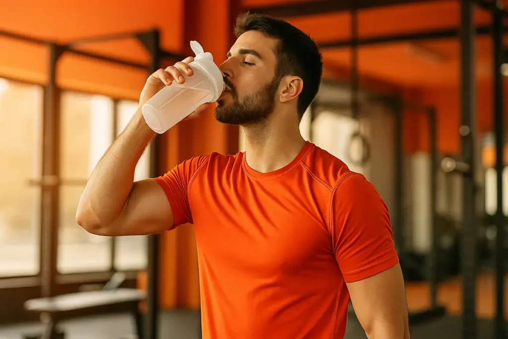 Athlete drinking BCAA during workout showing timing and best usage practices