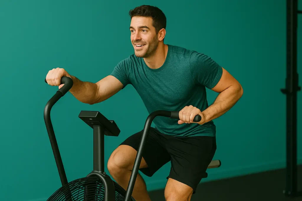 Athlete performing high-intensity conditioning workout with sled pushes